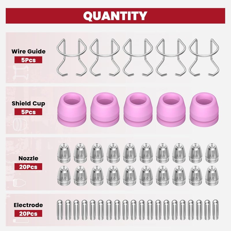 bestarc AG60P Plasma Cutter Torch Consumables, 50Pcs Cutting Torch Tip Nozzles Kit with Suitcase, For AG60 WSD60 AG60P and BTC500DP - Image 3